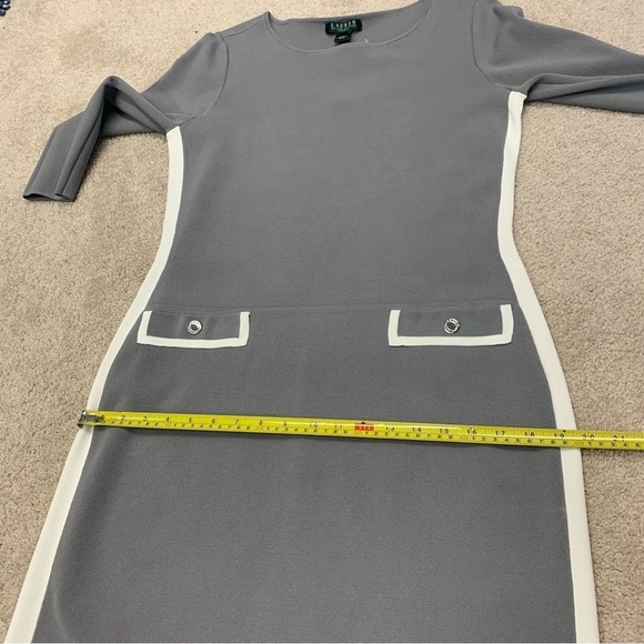 Lauren Ralph Lauren gray ivory white knit bodycon midi dress Sz 10 NWT - Picture 9 of 14